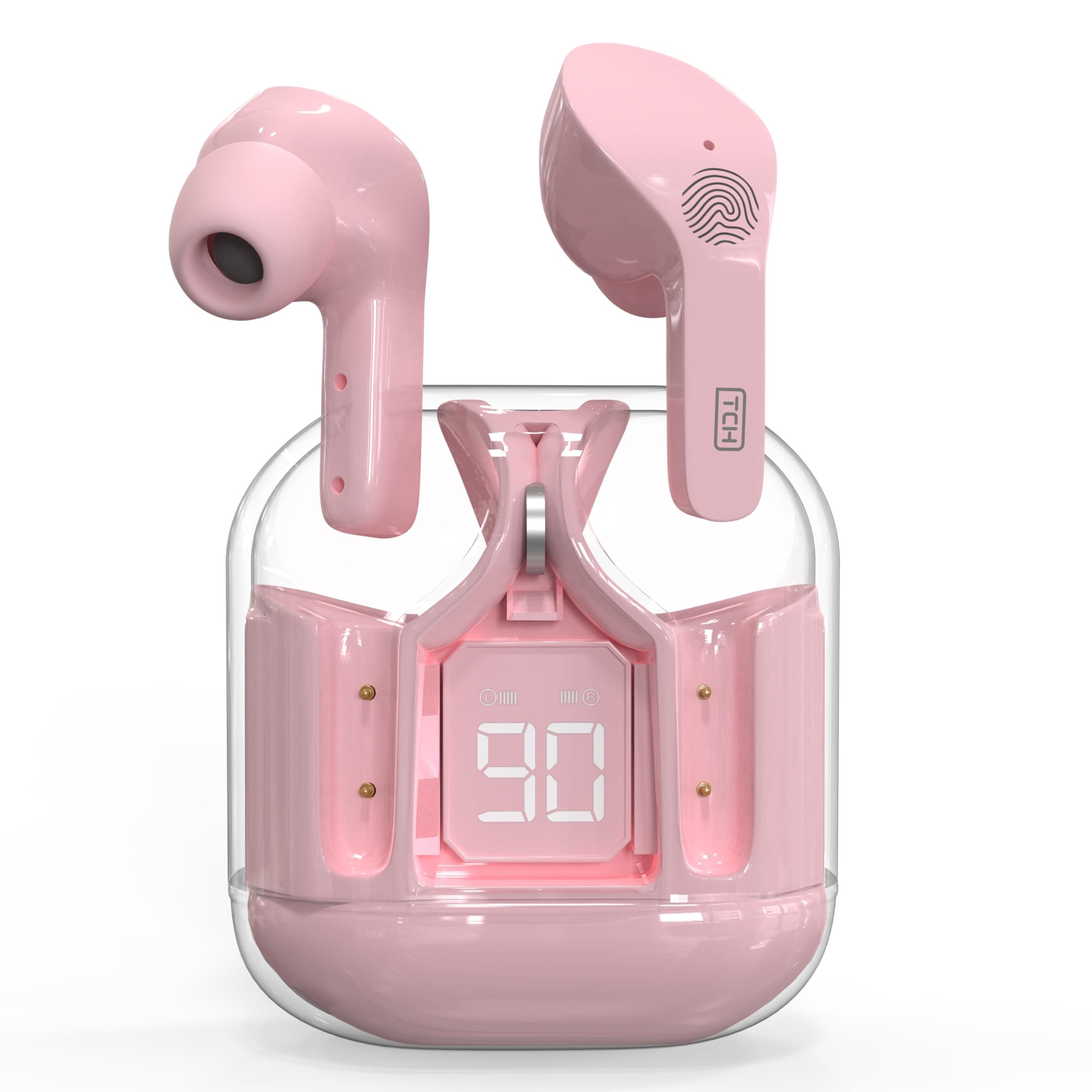 TCH T60 SonicSphere: Advanced True Wireless Earbuds Redefining Sound with Next-Level Bass, Extended Battery Life, Rapid Wireless Charging via Bluetooth 5.3, Design IOS+Android (T60 PINK)