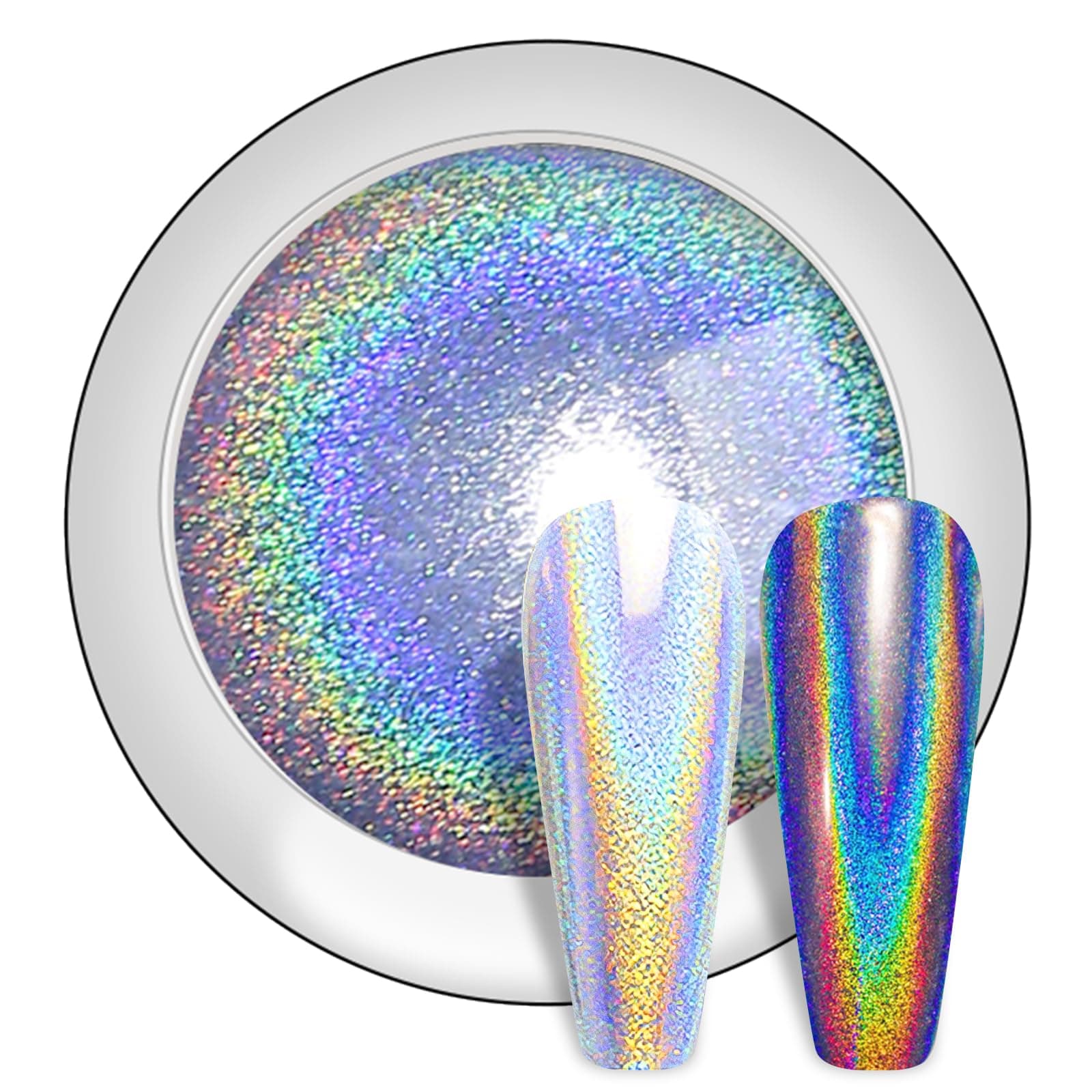 DRMODE Holographic Chrome Nail Powder - Laser Rainbow Mirror Effect Chrome Powder for Nails,Metallic Nail Art Powder Pigment Manicure Decoration