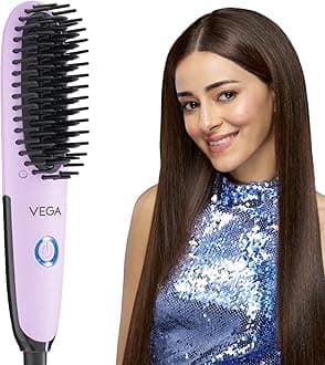 Mini Hair Straightener Brush-Natural Straight in Few Min for Women | Thermoprotect Technology, Ceramic Coated Bristles | 2 Heat Settings, Straightening Brush, Hot Brush, (Go Mini Series, VHSB-05)