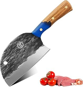 ZENG JIA DAO Forged Serbian Chefs Knife, 7'' Cleaver Knife HC Steel Butcher Knife Ergonomic Pakka Wood Blue Resin Handle for Kitchen/Restaurant/Slaughter House 2024 Gift