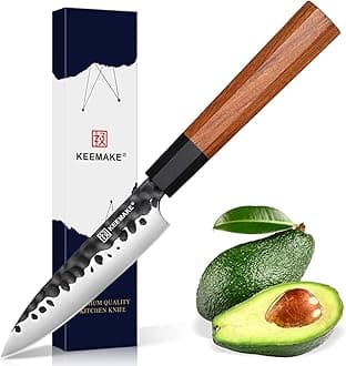 KEEMAKE Paring knife Japanese 4.5 inch Small Kitchen Knife, Japanese 440C Stainless Steel Sharp Fruit Knife with Octagonal Wood Handle Utility Knives