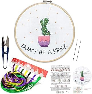 BERYA Cactus Embroidery Kit Including Video Step by Step Instructions Embroidery Hoop,Color Threads and Embroidery Scissors for Beginners-Handmade Needlepoint Kits for Adults Kids