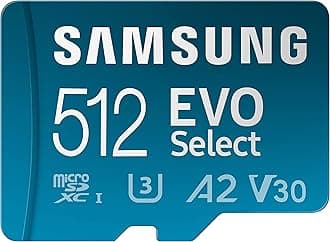 SAMSUNG EVO Select + Adapter 512GB microSDXC 130MB/s Full HD & 4K UHD UHS-I U3 A2 V30 (MB-ME512KA/AM)