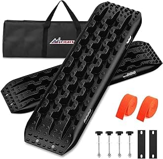 Recovery Off-road Traction Boards Emergency Tire Ladder Mats For 4WD 4X4 Mud Sand Snow with 2PCS Mounting kit Zipper Bag 2 leashes (Black)