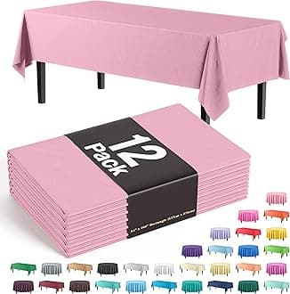 Exquisite 12-Pack Premium Plastic Tablecloth Pack of 12 Premium Plastic Tablecloth 54 Inch x 108 Inch Rectangle Table Cover - Pink