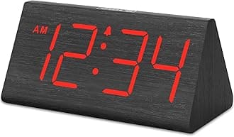 DreamSky - Wooden Digital Alarm Clock for Bedrooms - Electric Desk Clock with Large Numbers, USB Port, Battery Backup Alarm, Adjustable Volume, Dimmer,