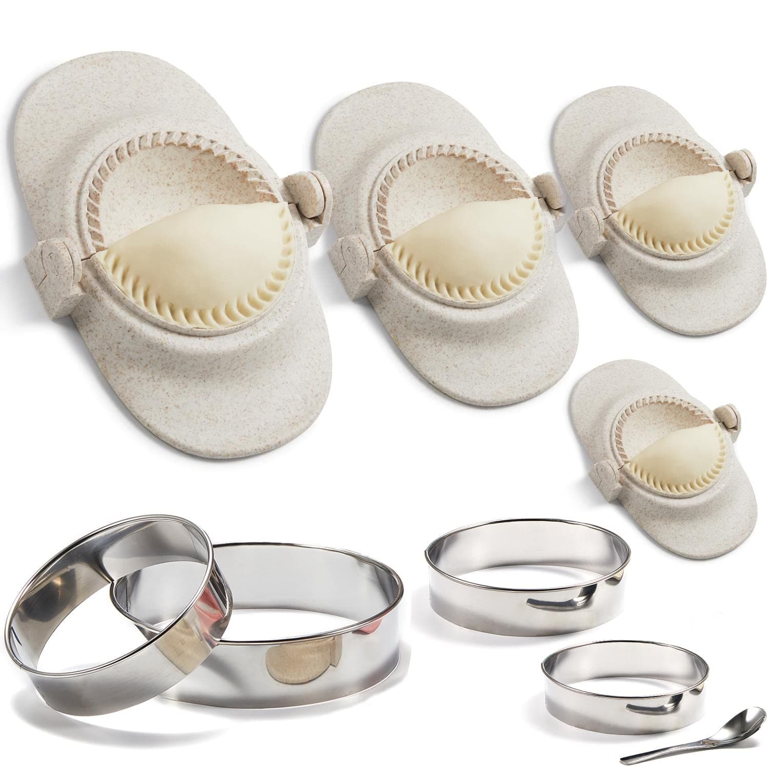 Empanada Maker Press, Extra Large 6" Dumpling Maker Set with Dough Cutter, Dumpling Mold Set for Pierogi, Pastelitos, Calzone, Turovers, Chinese Dumpling, 4 Sizes (6"/4"/3"/2.6"