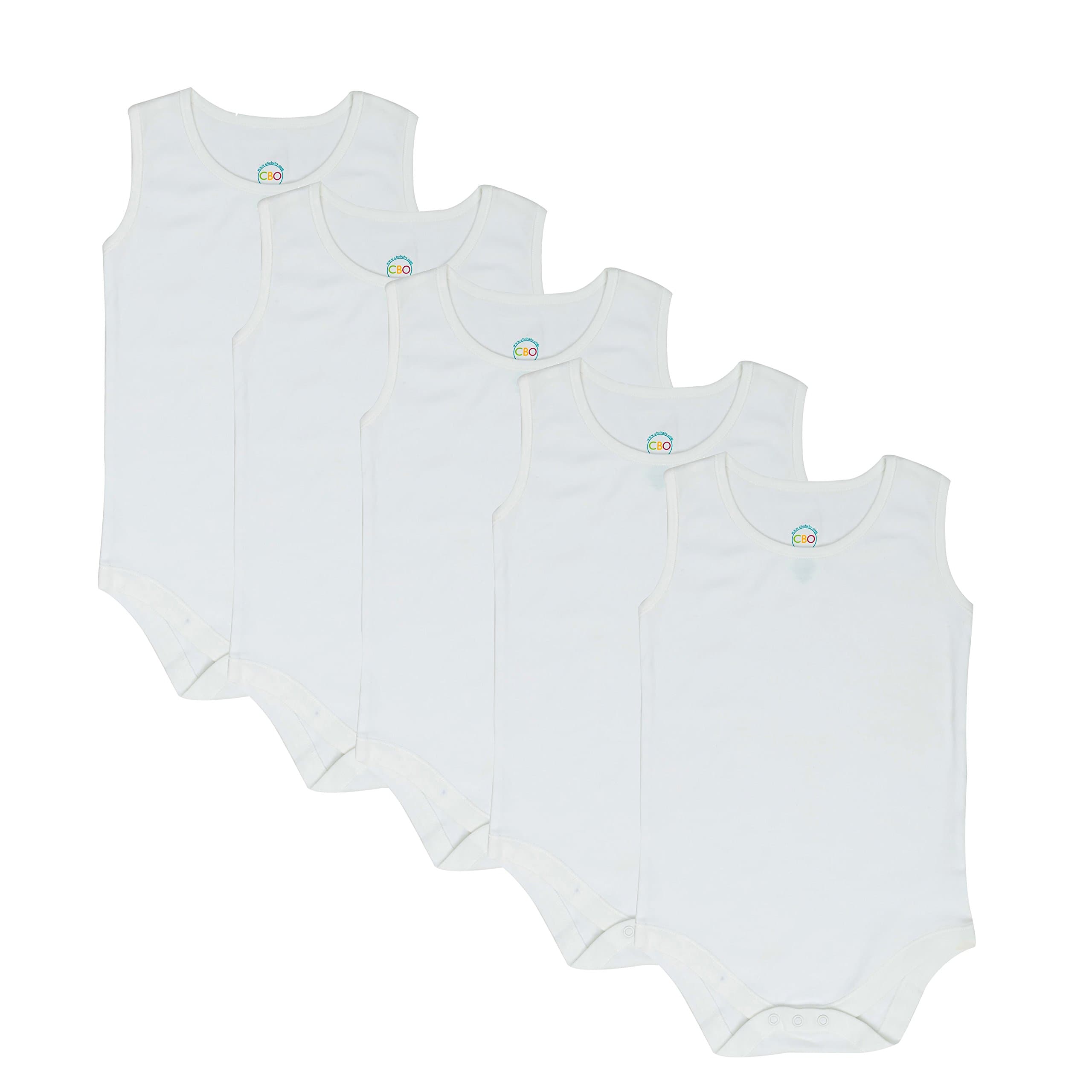 CBObaby Sleeveless White Round Neck Bodysuits for all ages (Multi Packs)