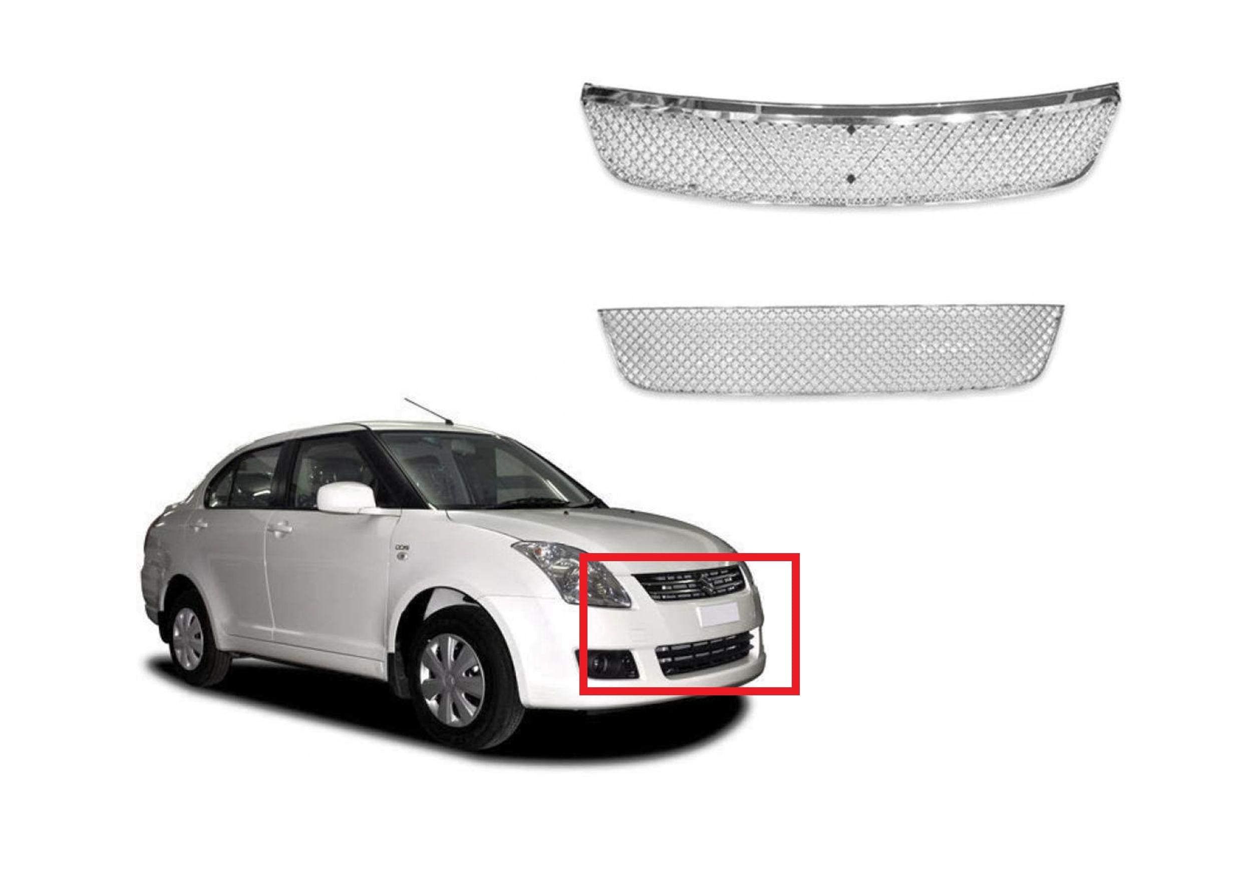 Auto Spare World Front Chrome Grill Compatible With Maruti Suzuki Swift Dzire 2008-2012 (Set of 1)
