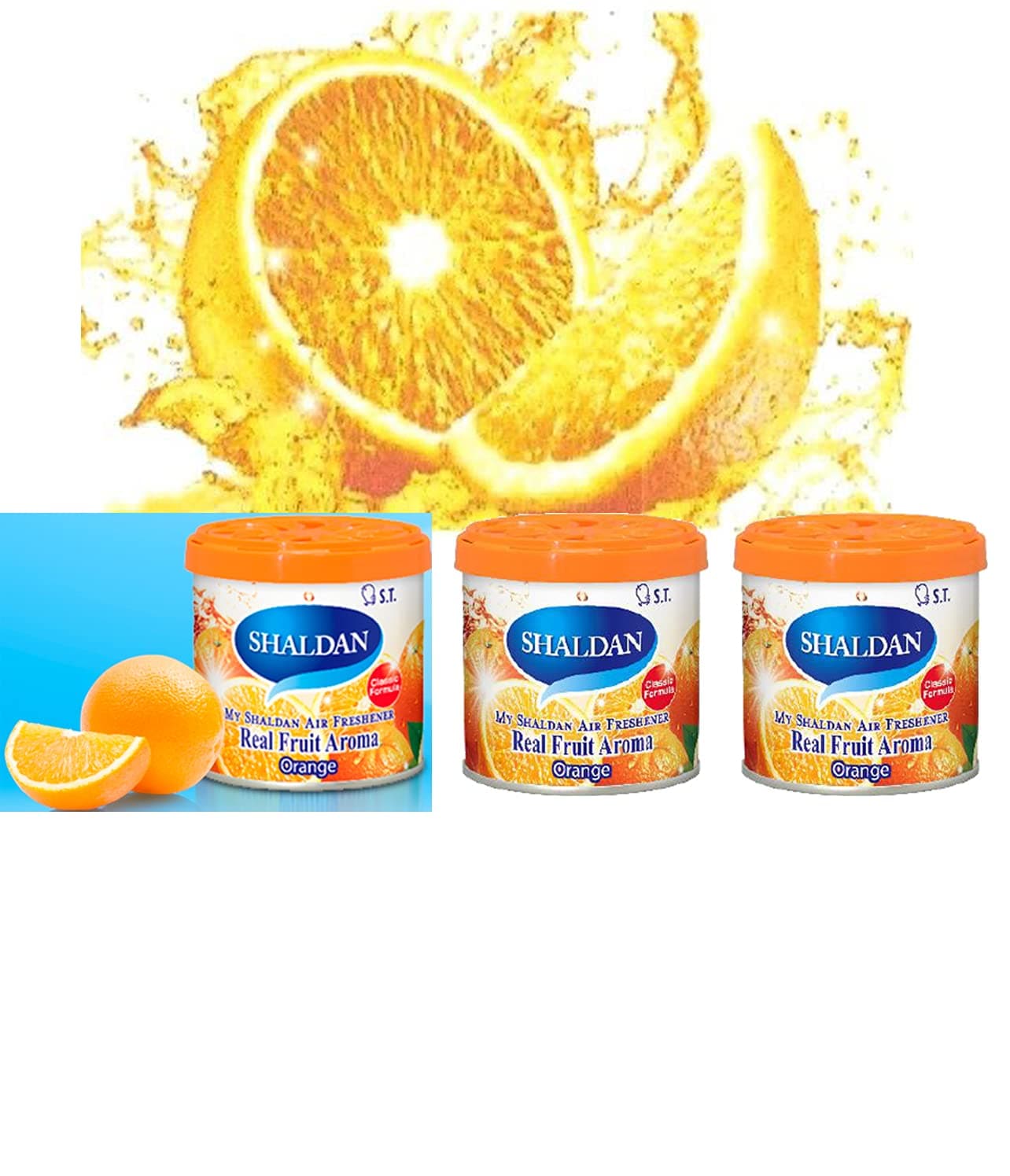 My Shaldan Orange Scent 3-cans, V8 Original Classic Formula, Car Cup-holder Natural air freshener, Real Fruit Aroma