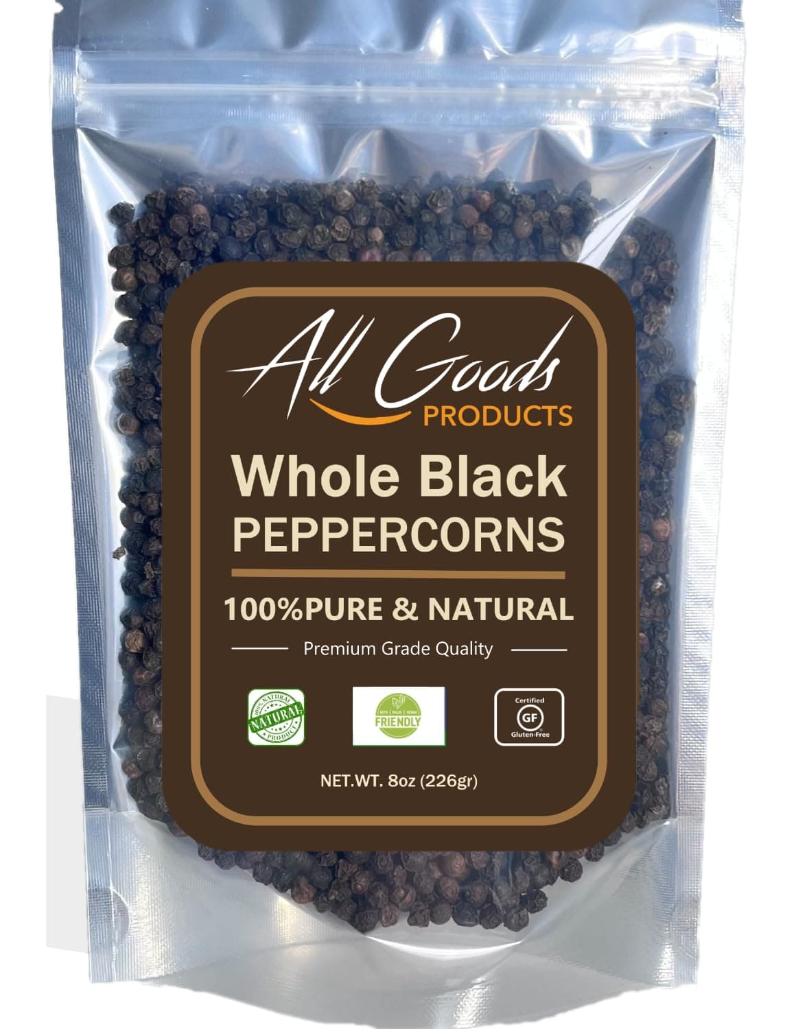 All Goods 8oz Black Peppercorns From Malabar for Grinder Refill - Whole Black Pepper Bulk, Fresh Peppers, Pimienta Negra Entera