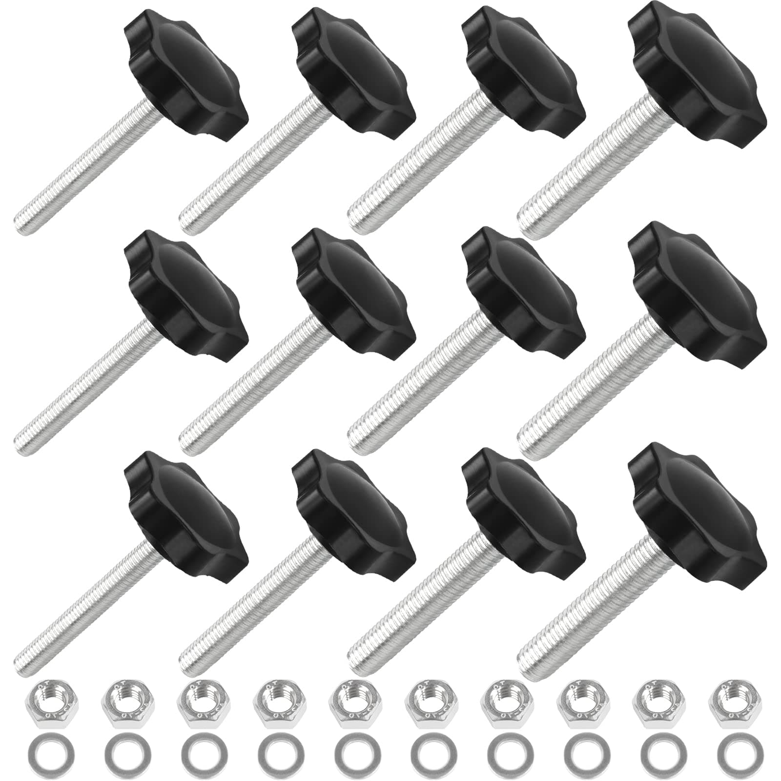 Openfly 28 Sets M4 M5 M6 M8 Star Hand Knob Tightening Screw, Thread Clamping Knob Quick Removal Replacement Parts with Nuts and Washers Stainless Steel Hex Nuts Star Knobs Assortment Kit