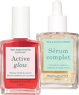 Healthy Glow Duo - Active Glow Raspberry (Pink) Repairing Nail Polish Care & Complete Nail & Cuticle Serum - 2 in 1 Nail Strengthener Polish - Plant-Based - Nails Care Gifts for Women