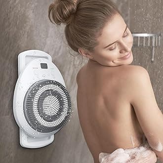 Electric Shower Brush for Body, Wall Mounted Back Scrubber, Rechargeable Exfoliating Bath Brush with Soft Bristles, 3 Speed Adjustment, 360° Automatic Rotation, Deep Cleansing (Single Brush Head)