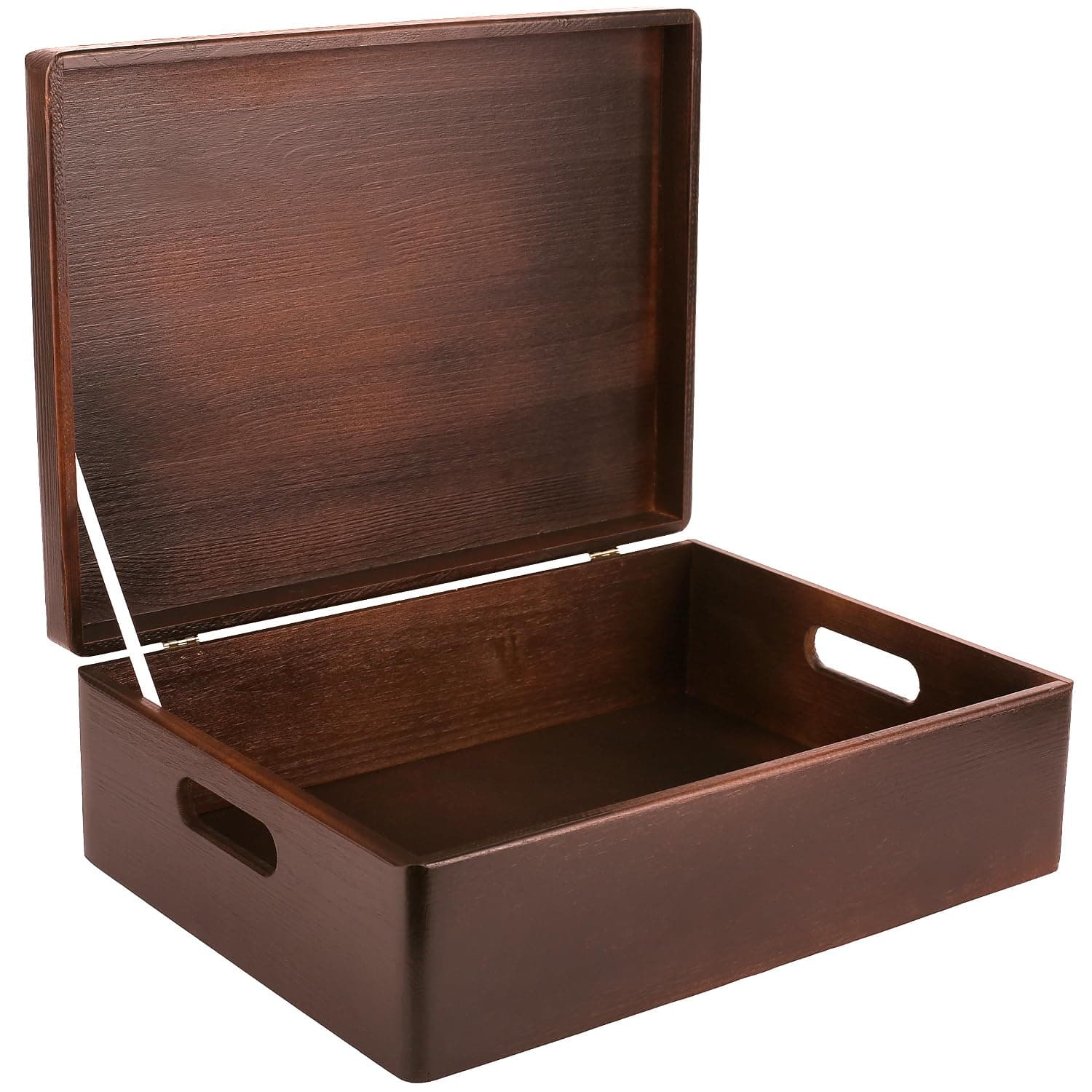 Creative Deco XL Brown Wooden Box Storage with Hinged Lid | 15.8 x 11.8 x 5.5 inches (+-0.5) | with Handles | Gift Box for Tool Dog Toy Shoes Clothes Kitchen Storage Document | Wood Keepsake Chest