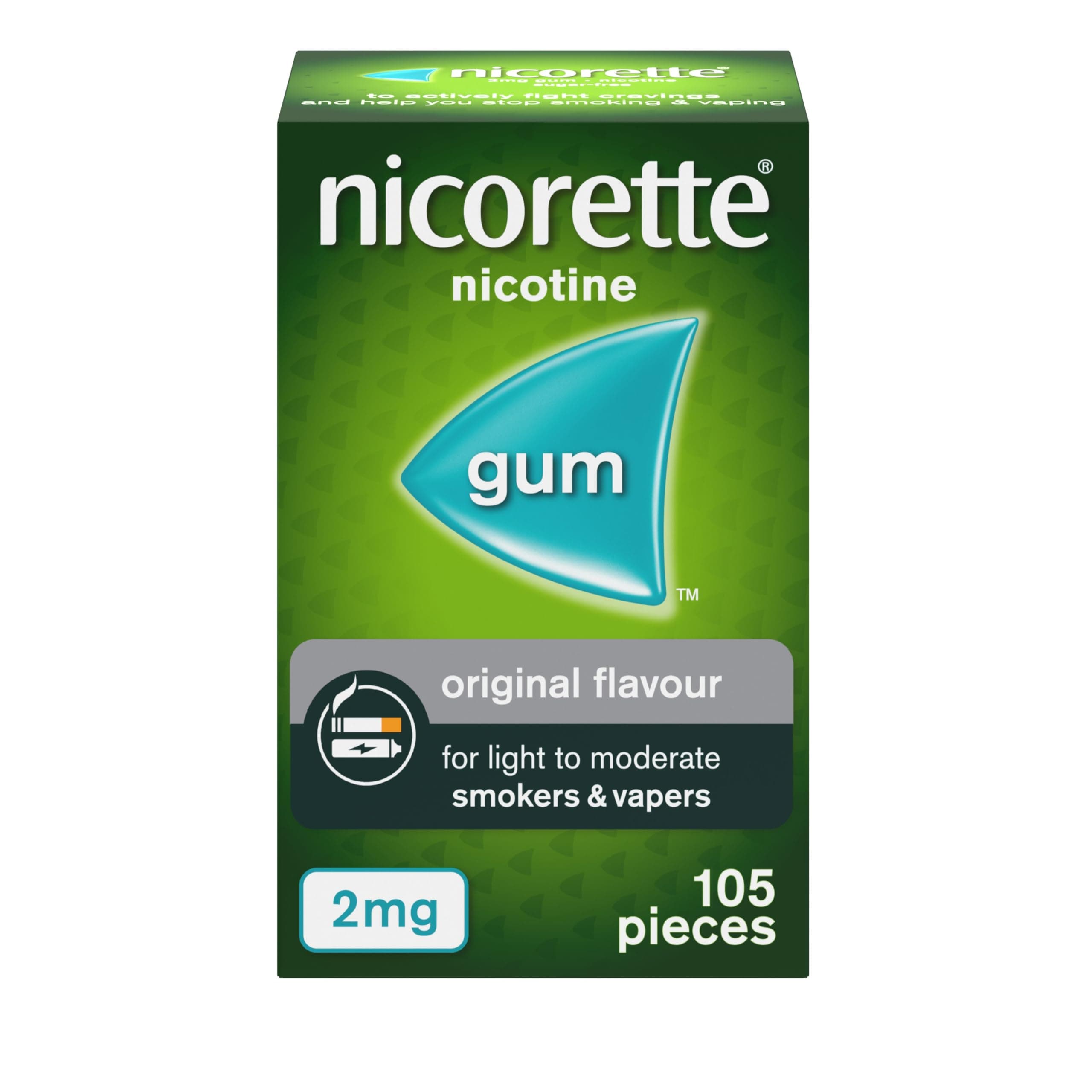 2mg Gum Original Flavour (105 Pieces), Discreet Stop Smoking and Stop Vaping Aid to Help you Quit For Good, Tackle Cravings and Withdrawal Symptoms, Nicotine Gum (Quit Smoking or Vaping)