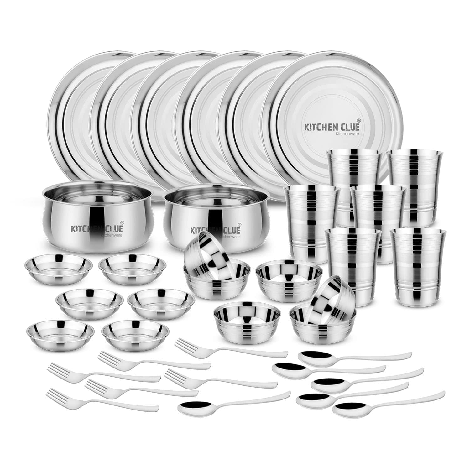 Premium Grade Quality Stainless Steel Dinner Set of 38 Pcs, Silver Touch Design - Attractive & Stylish Looks - Add Grace to Your Kitchen - Exclusive Kitchen Set for Home - Highly Durable