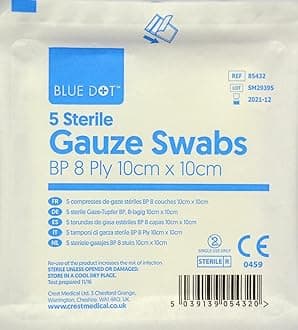Blue Dot BP 8-Ply Sterile Gauze Swabs 5-Piece Set, 10 cm x 10 cm Size