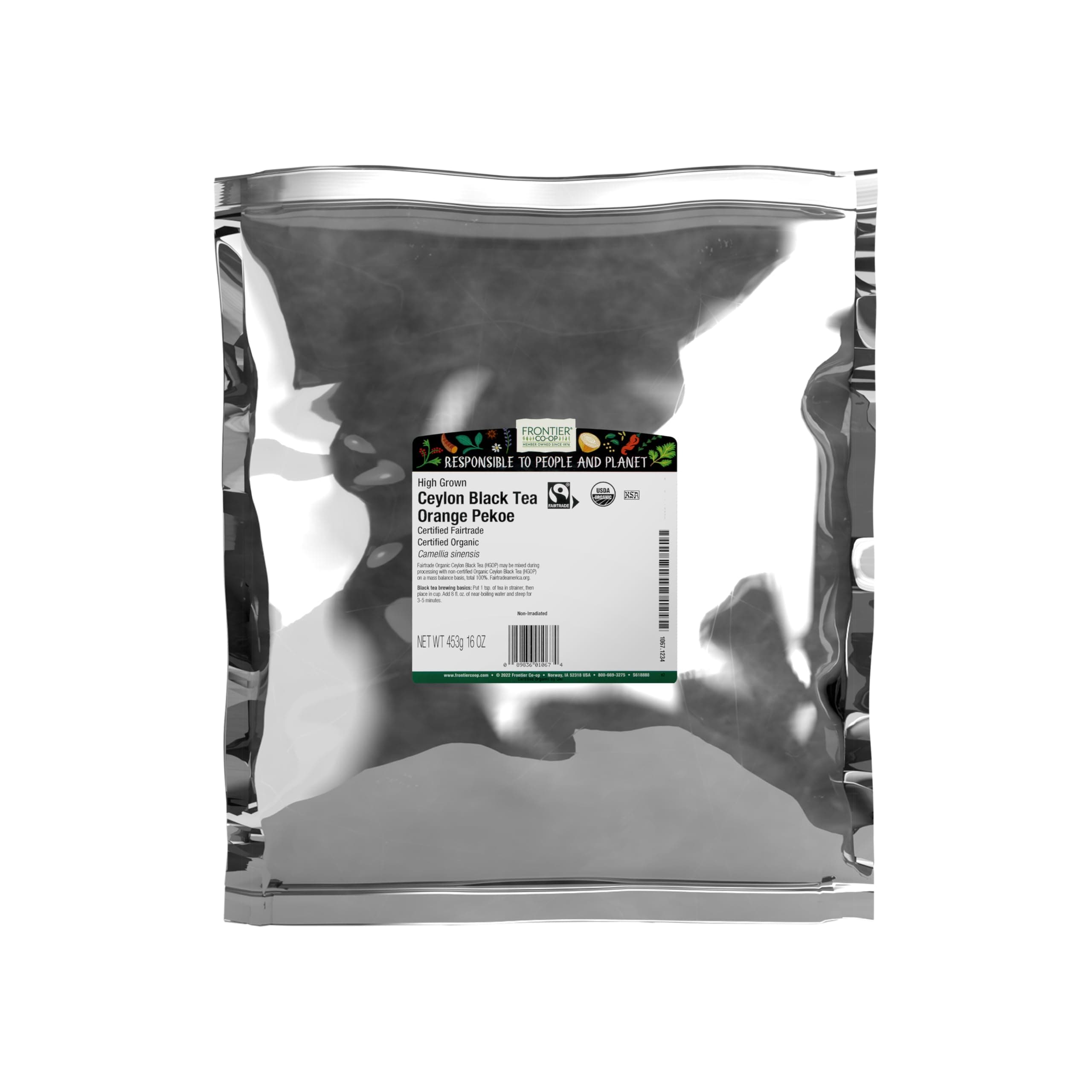 Organic Ceylon Black Tea, 1-Pound Bulk, High-Grown Orange Pekoe, Medium-Strong Tea Body, Kosher, Fair Trade