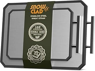 SNOWCLAD Stainless Steel Cutting Board,Double Sided Steel Cutting Board Set for kitchen,Stainless Steel/Wheat straw pp Large for meat,Dishwasher Safe [16 * 11+12 * 8.3 Inch]