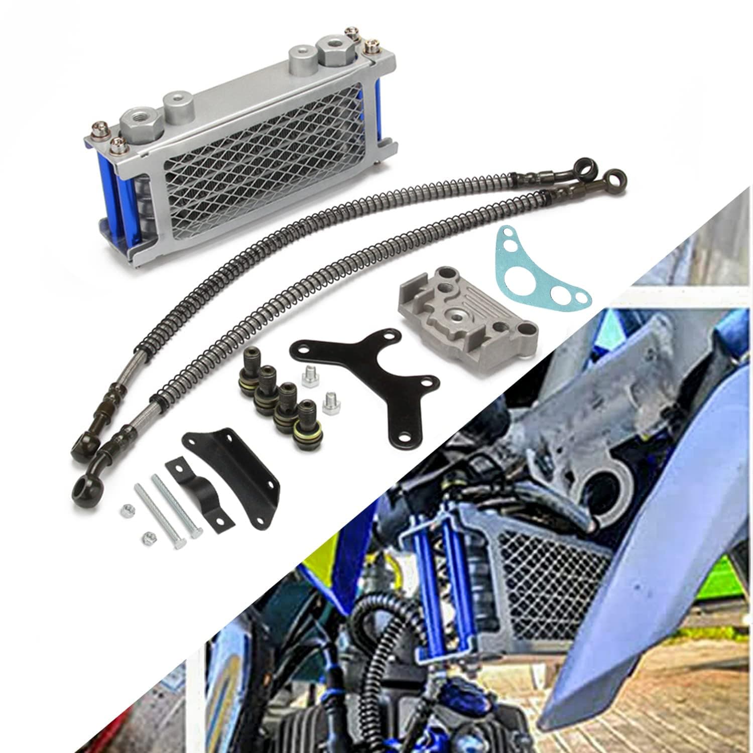 Motorcycle Oil Cooler Cooling Radiator Engine Kit Universal for CRF XR KLX 50 70 90 110 125 140cc SSR Taotao Coolster Kayo Apollo Dirt Pit Bike ATV Blue