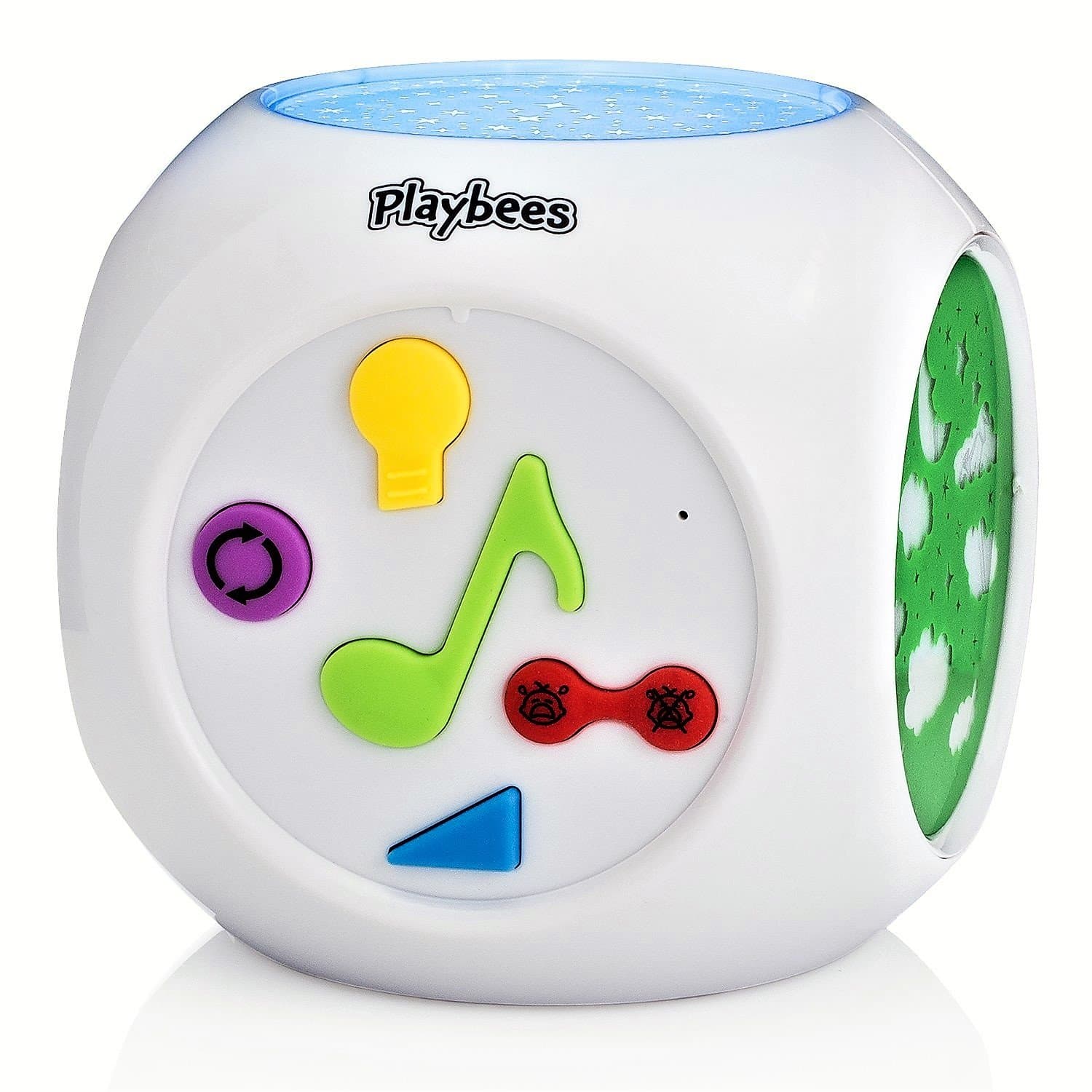 Baby Sound Machine & Star Projector Night Light, Cry Detecting Nursery Shape Projection Lamp with Soothing Nature Music, 10 Classic Lullabies, and Auxiliary Cord for Playing Music, White