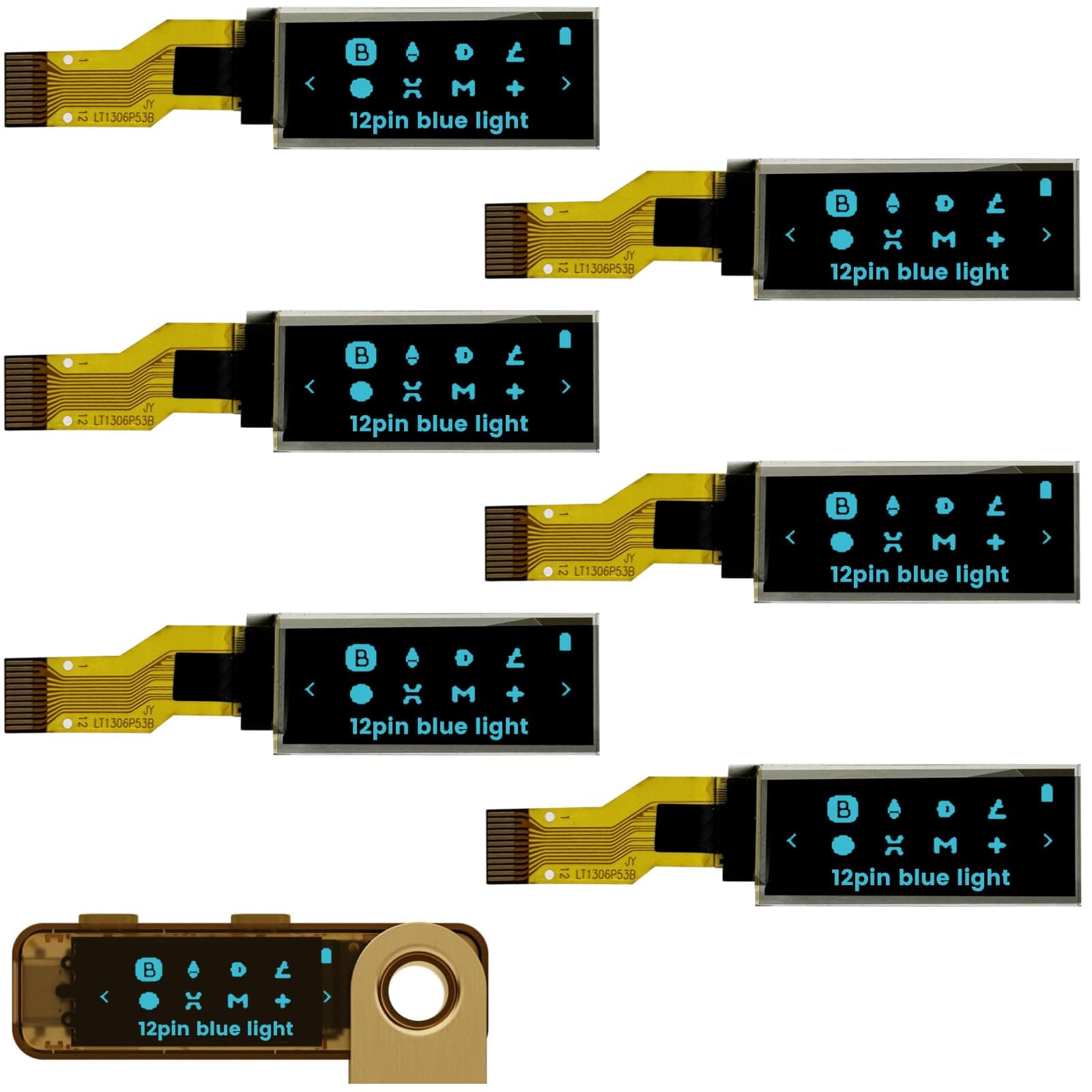 6PCS OLED LCD Display Module, 0.91" 4 Wire SPI Serial OLED Screen Driver,128x32 3.3V ~ 4.2V for Ledger Nano S(12pin Blue)