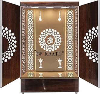 Wooden Door Temples Wall Hanging & Table Top Wood Mandir with Lights for Home & Office Deco (Design 29) (24 x 16 x 12 INCH), White & Brown, DES-029