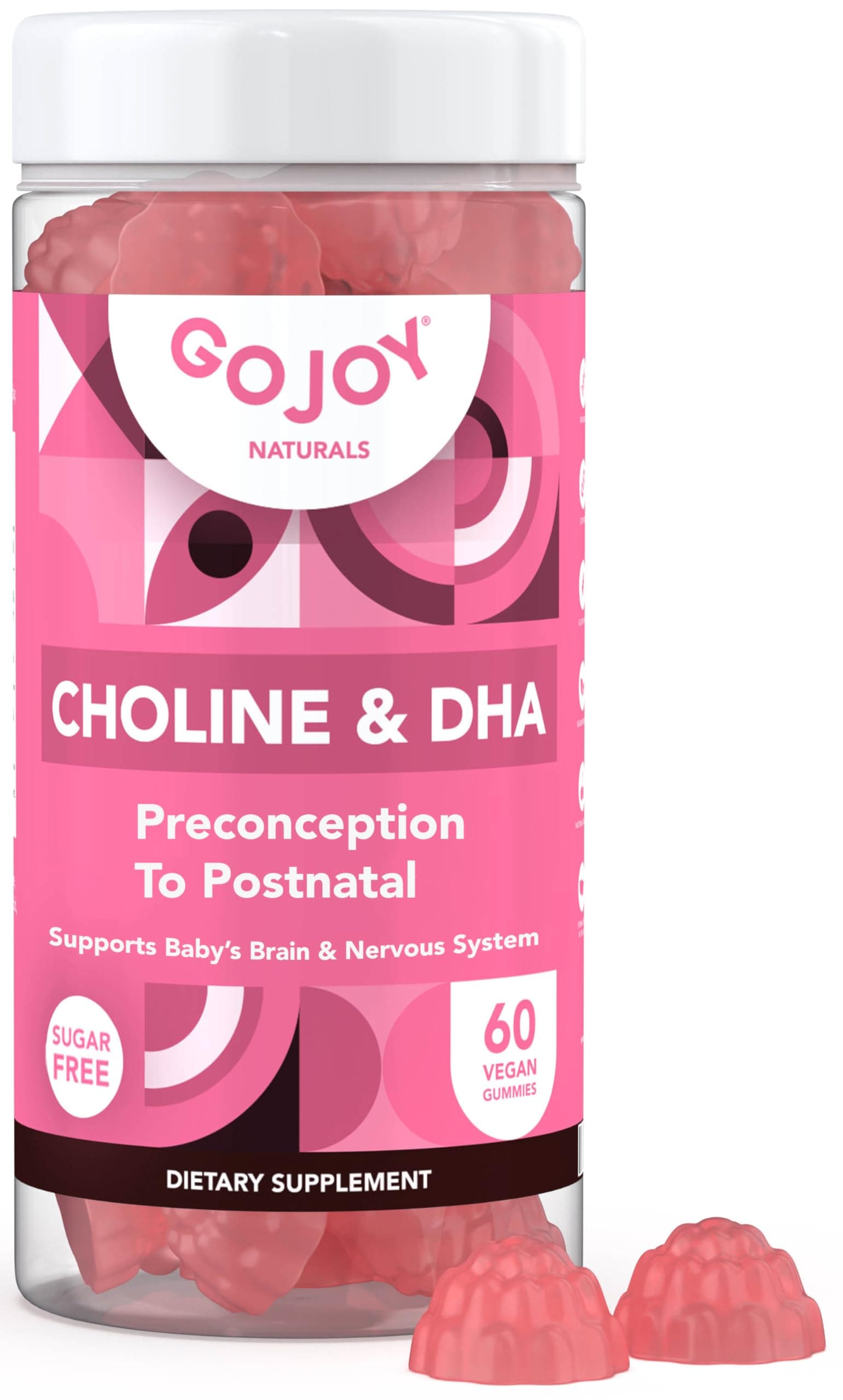 Prenatal Gummies with Choline & DHA - Preconception, Pregnancy & Postnatal Vitamins for Women - Choline 250mg + DHA 150mg - Vegan, Sugar-Free, Non-GMO