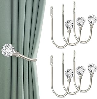 Curtain Holdbacks, Curtain Tiebacks Hooks with Clear Crystal Ball Curtain Tie Backs Wall Mounted Metal Drapery Pull Backs Tassel Silver Curtain Holders for Drapes, Home Decor (6 Pack)