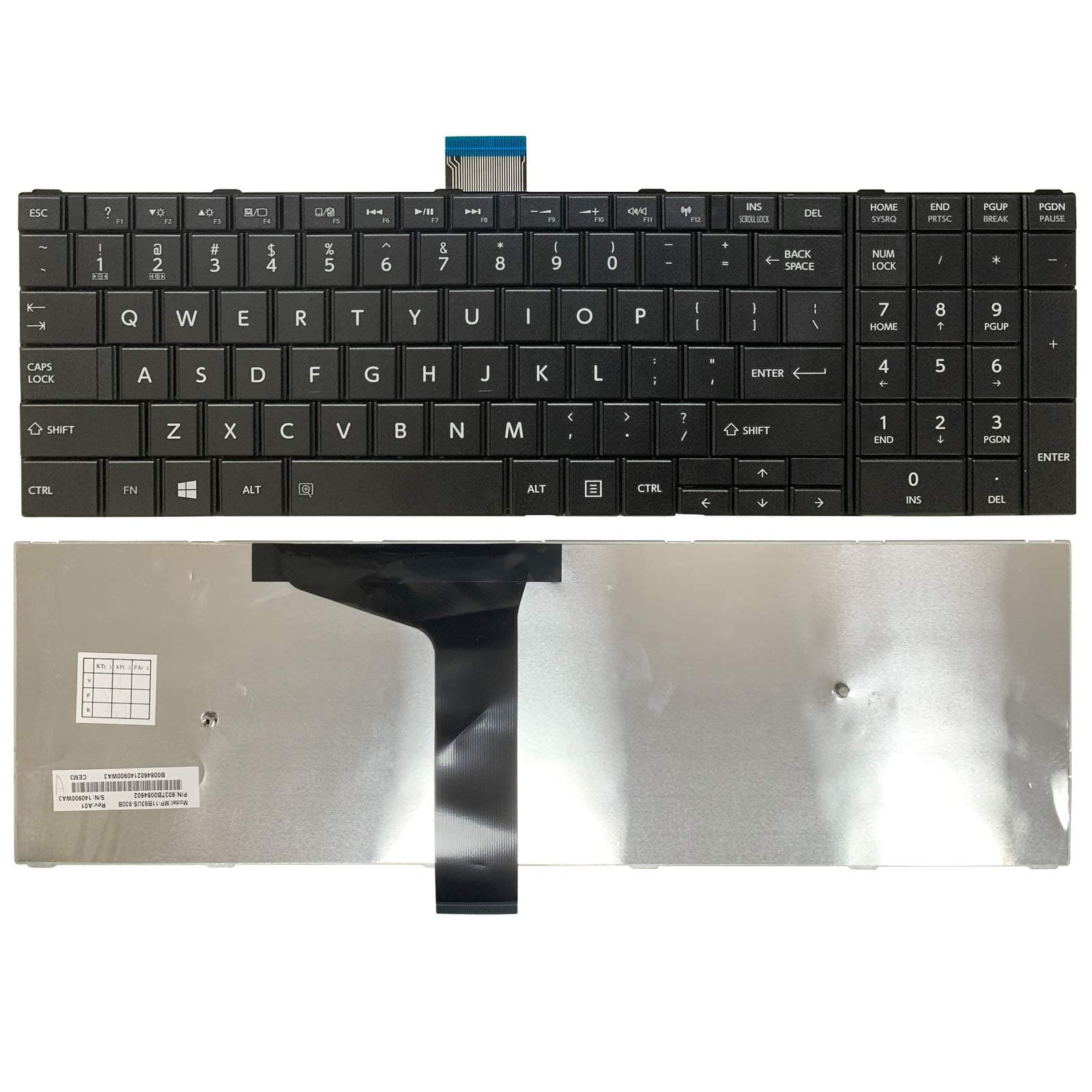Keyboard Replacement for Toshiba Satellite C50 C50-A C55 C55-A C55D C55D-A C55T C55DT C55DT-A C55DT Series Laptop, fits Part Number V143026CS1 132412258 Black US Layout (6 Months Warranty)