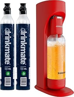 OmniFizz Sparkling Water and Soda Maker, Carbonates Any Drink Not Just Water, Fizzy Drink Maker, Water Carbonator, Sparkling Water Machine, 2x 60L CO2 Cylinder Included, Royal Red