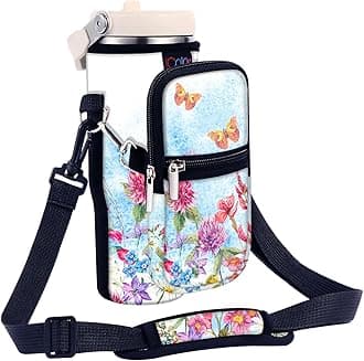 icolorWater Bottle Carrier Bag for Stanley IceFlow Flip Straw Tumbler 20/30oz Stanley IceFlow Mug Carrying Holder Neoprene Sleeve Stanley Cup Accessories Pouch Crossbody Sling for Travel Fitness