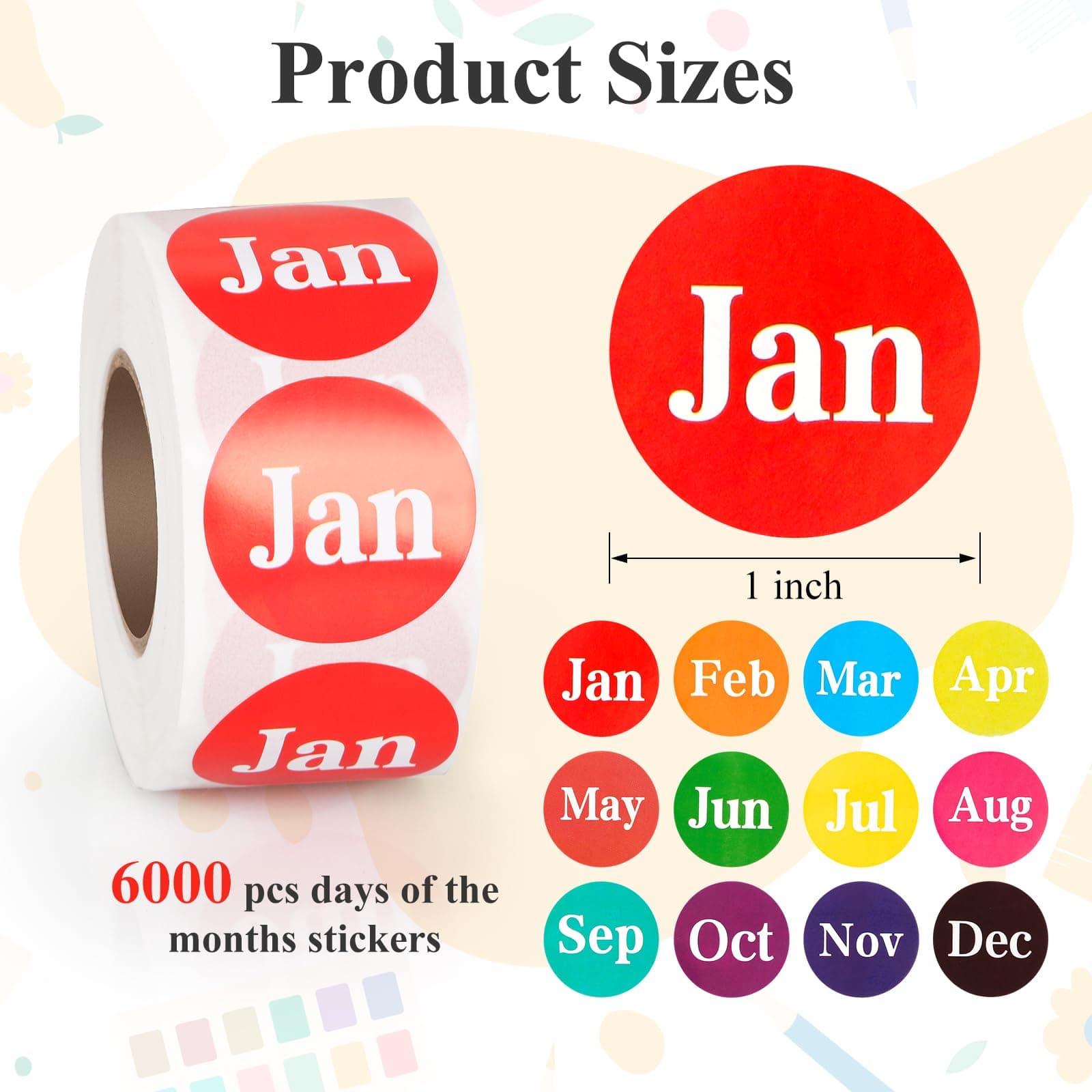 2 Pcs Monthly Label Holder Organizer with 6000 Pcs Round Month Labels Months of The Year Labels Expiration Date Stickers Food Labels Stickers Removable Labels Color Coding Label Stickers