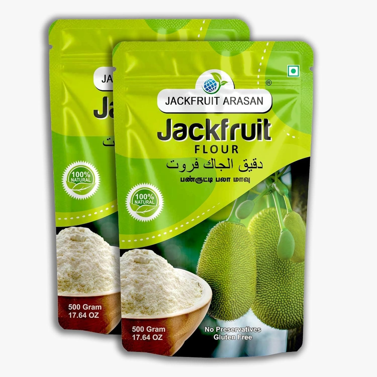 Organic Jackfruit Flour (Each 500Gram/17.6 Oz X 2) Artocarpus Heterophyllus