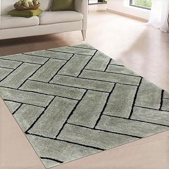 Modern Geometric 3D Textured Thick And Soft Shaggy Fur Rectangular Rug & Carpet Kaalin (5X8 Feet - Medium Size, Colour - Silver Black)