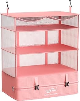 Compressible Packing Cubes Portable Hanging Closet Shelves 17"x12"x24" Extendable Travel Organizer Nylon Packing Bags for Suitcase