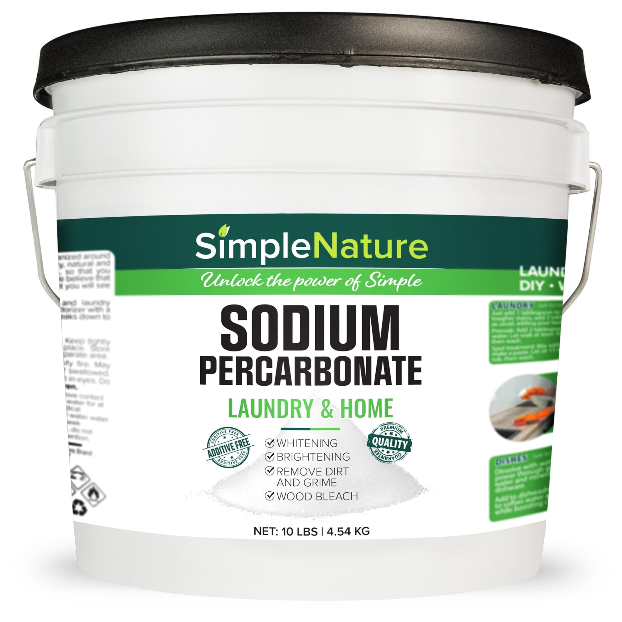 Sodium Percarbonate (10 lbs Pail) - Pure Oxygen Cleaner - Powerful, Natural Cleaner for Home, Laundry, and Decking - Convenient Resealable Container