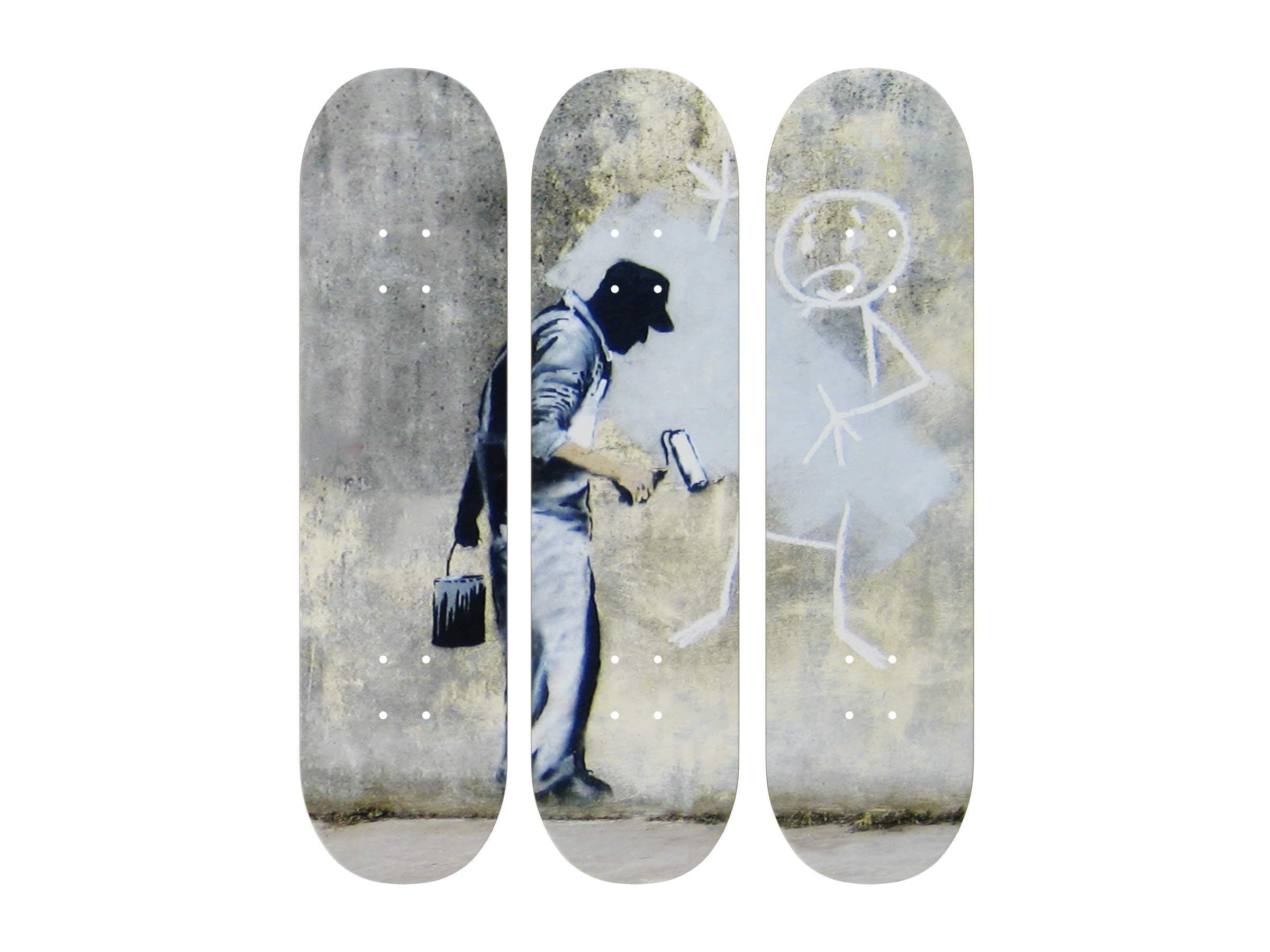 MUSART Wood Skateboard Triptych Wall Art Wall Decor (3 Decks) Grey Ghost Limited Edition of 100 32″H x 8″L x 0.5″W Inches