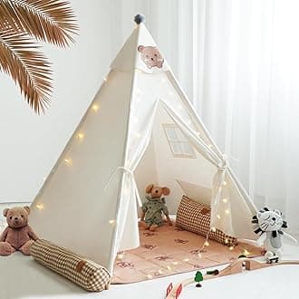 RongFa Teepee Tent for Kids-Portable Children Play Tent Indoor Outdoor (White with Mat)