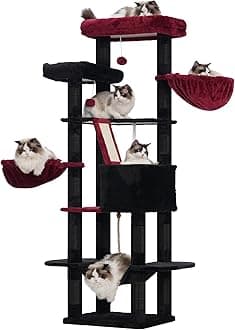 Heybly Gothic Cat Tree,68 inch Multi-Level Halloween Cat Tower for Indoor Cats,2 Widened Plush Perches Cat Condo with Scracthing Board and Big Caves,Black and Red HCT025BR