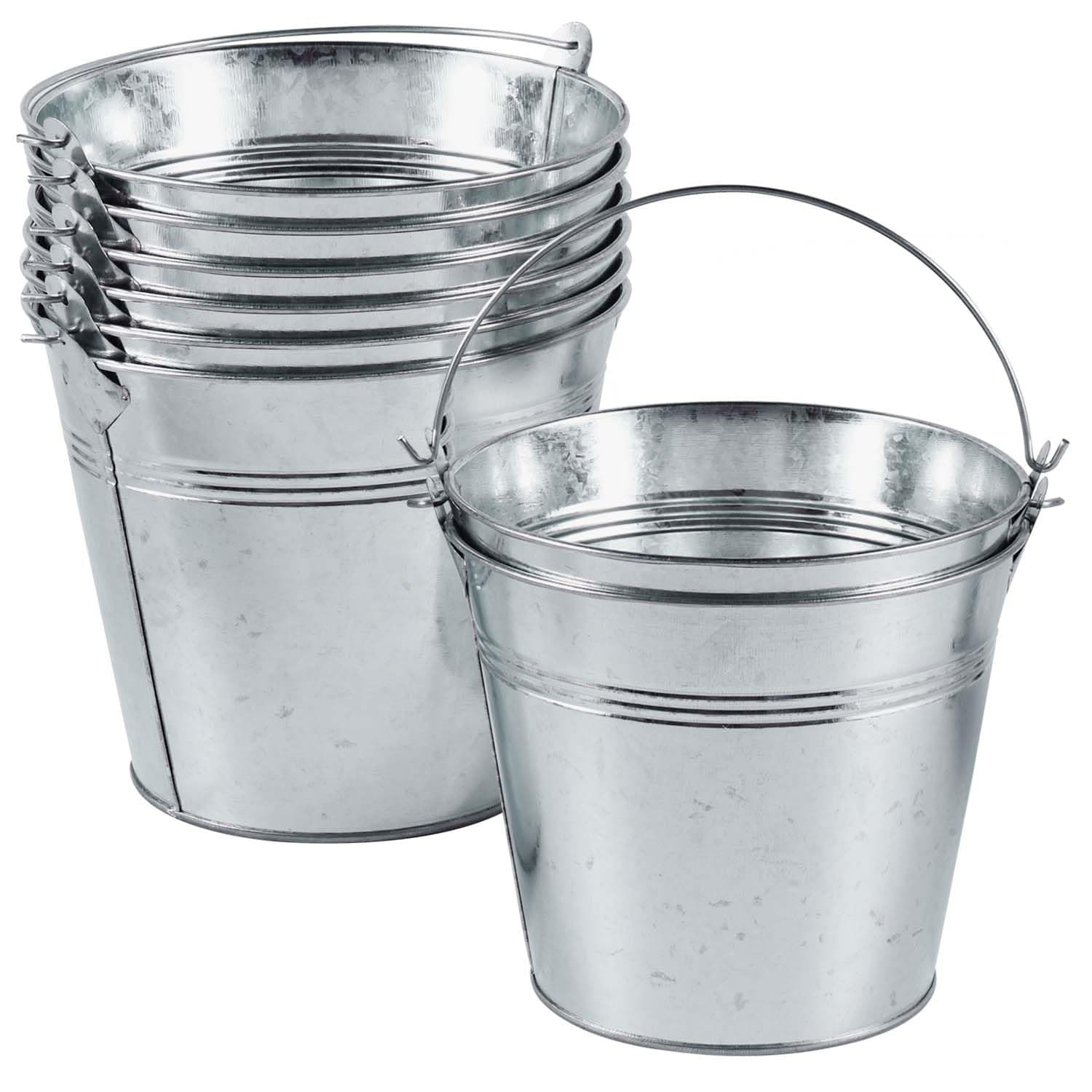 OBTANIM 8 Pack Galvanized Metal Buckets with Handle Ice Pails for Plants, Succulents, Party Favors Organizing, Rustic Home Decor or Classrooms Pencil Storage (6 x 4.3 inch)