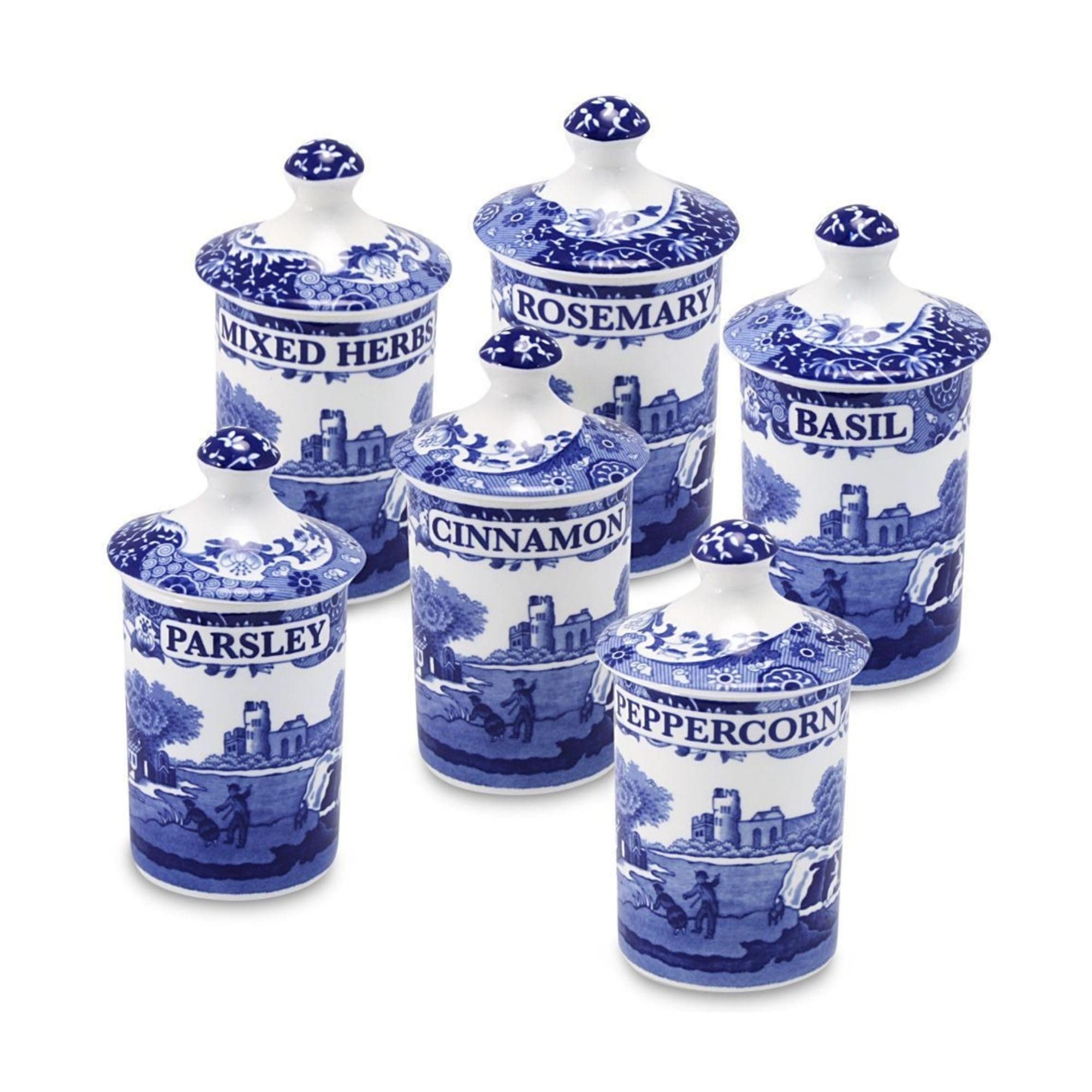 Spode Blue Italian Spice Jar, Set of 6