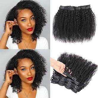 Kinky Curly Clip In Hair Extensions for Black Women Human Hair, Urbeauty 14 inch Curly Clip in Human Hair Extensions, 3C/4A Afro Coily Hair Clip Ins for African American Black Women