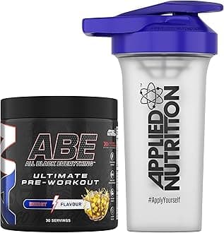 Bundle ABE Pre Workout 375g + 700ml Protein Shaker | All Black Everything Pre Workout Powder, Energy & Physical Performance with Creatine, Beta Alanine (Energy Flavour)