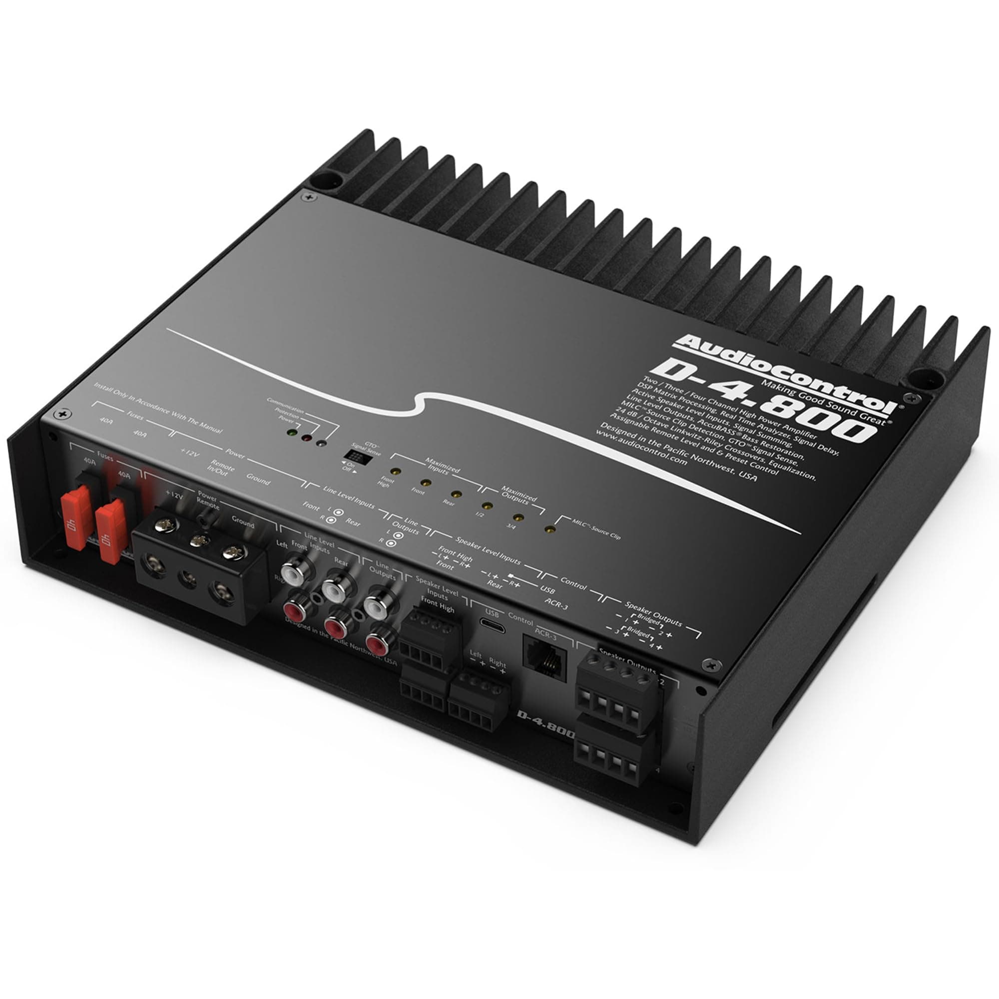 AudioControl D-4.800 Matrix DSP 2/3/4-Channel Car Audio Amplifier with AccuBASS, 800W, Class D Premium High-Fidelity Multichannel Amp, 30-Band Equalizer, Works with OEM & Aftermarket Sound Systems