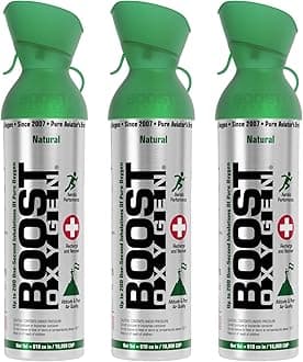 3 Pack Large 10-Liter Boost Oxygen Portable Pure Canned Natural Oxygen Canister Bottle for High Altitudes, Athletes, and More, Flavorless…
