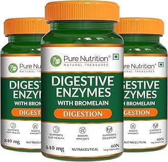 - Pure Nutrition Digestive Enzymes 665mg with Bromelain - 180 Veg Capsules (60x3) | Supports Digestion, Nutrient Absorption & Gut Health | Blend of Amylase, Lipase, Protease, Cellulase & Lactase | Eases Gas & Bloating