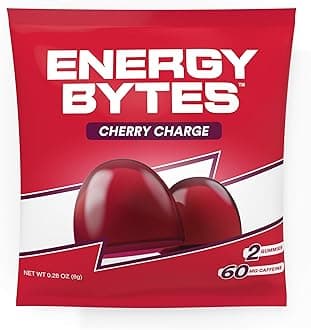 Energy BytesCaffeine Gummies | Instant Energy Chews for Running, Cycling and Sports Performance | Vegan, Low Sugar | Cherry Charge (12-Pack)