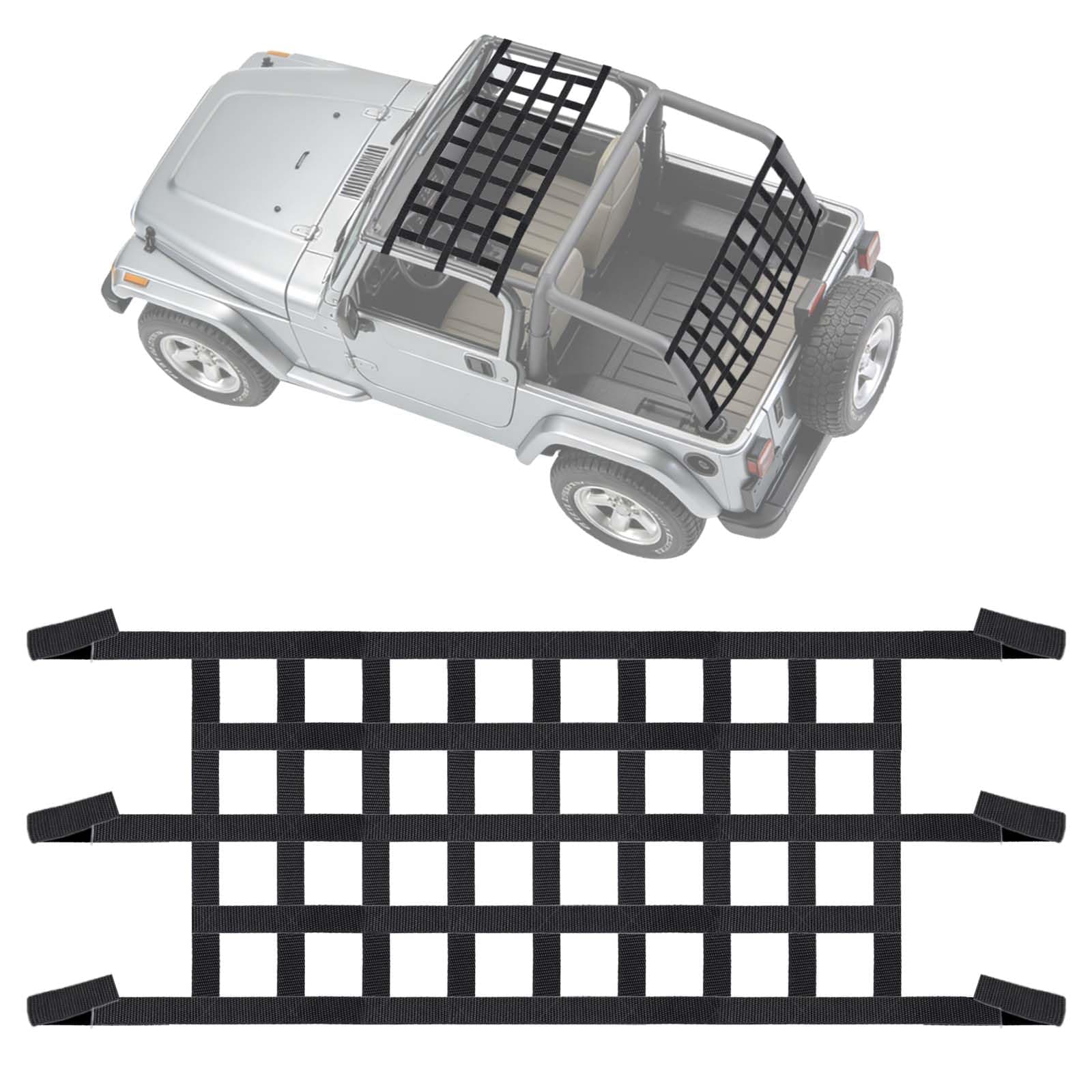 Cargo Net Top Roof Hammock Mesh Net Auto Roof Net Hammock for Jeep Wrangler TJ JK JL 1997-2020 2/4 Door Rear Net Heavy Duty